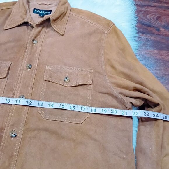 Bullock & Jones Mens Medium Suede Button-Up Shirt In Tan With Double Flap Pocket - Picture 11 of 16